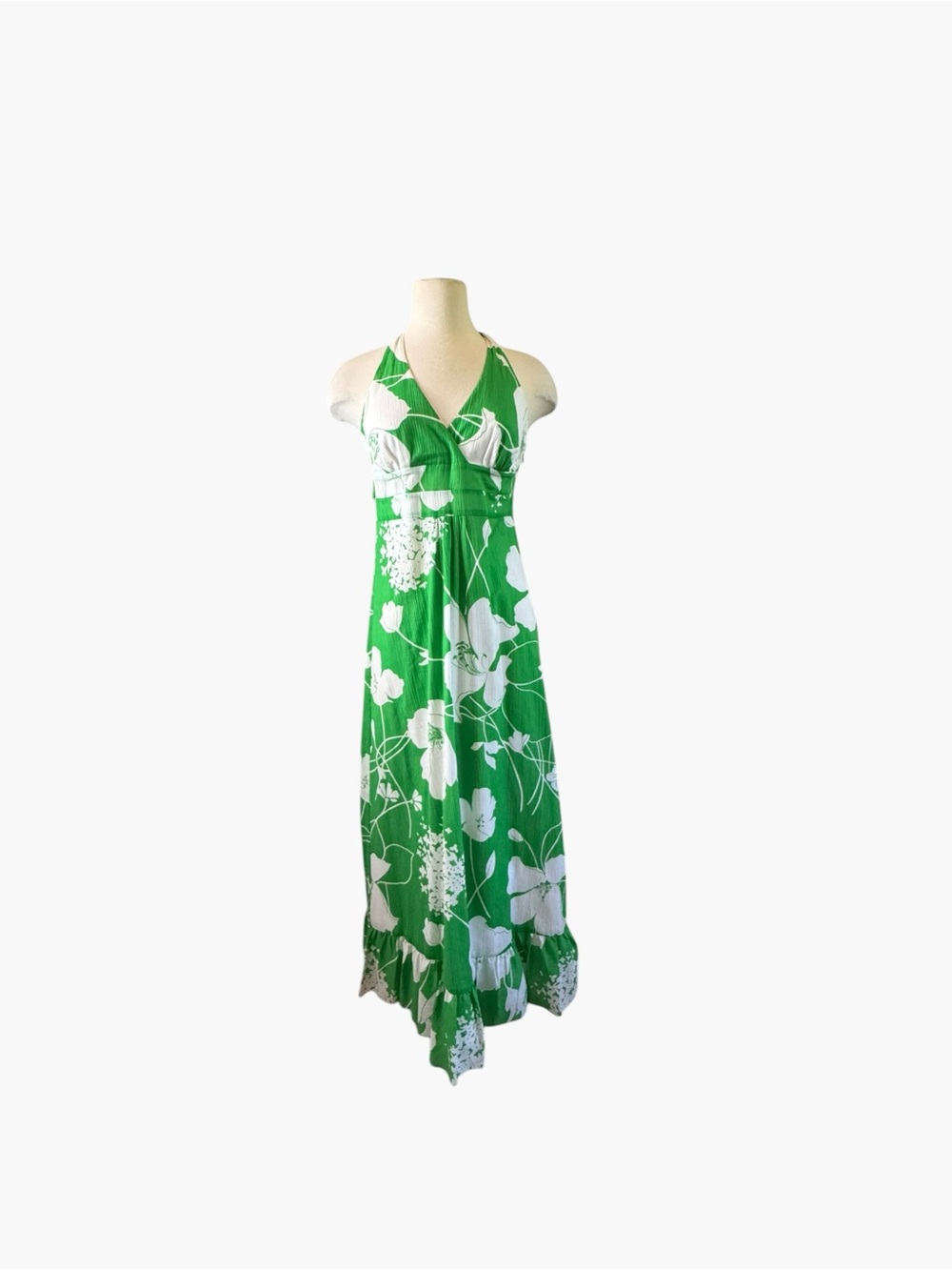 Odille green and white halter summer maxi dress